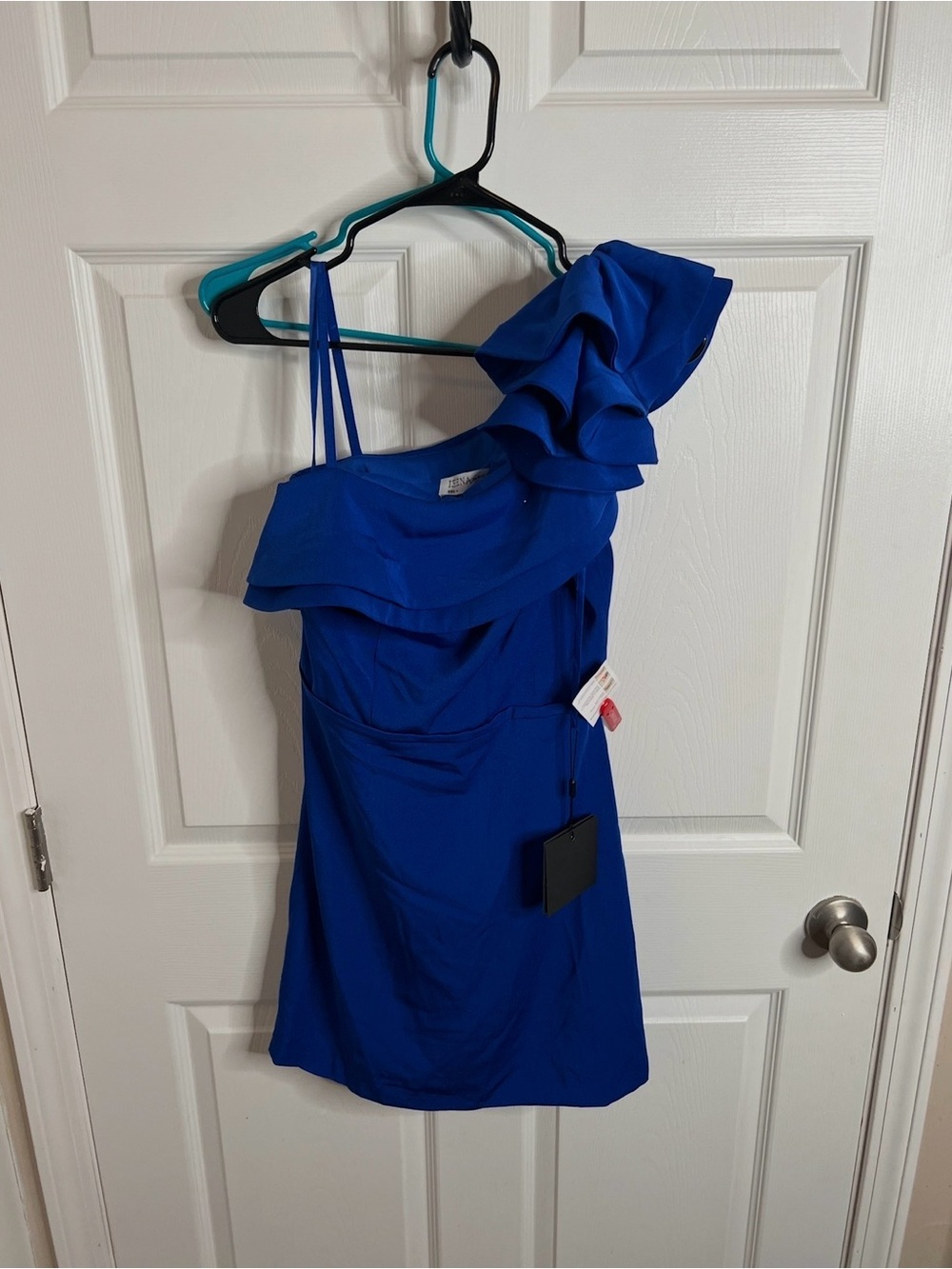 Mac Duggal One-Shoulder Cobalt Blue Ruffle Mini Dress - Picture 4 of 5